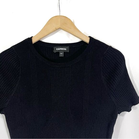 Express Body Contour Cutout Cropped Sweater Knit Top Ribbed Black L - Picture 3 of 5